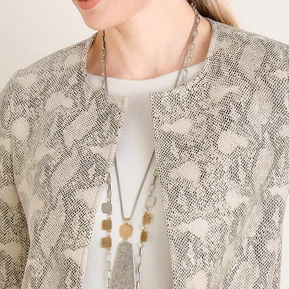 Chico's $169 Faux-Suede Snake-Print Topper Beige Tan 1 10 12 - Picture 8 of 10